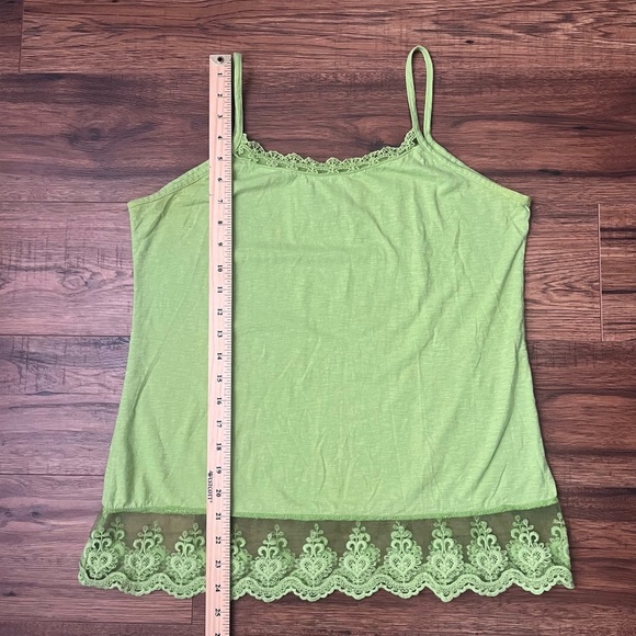 Vintage Womens Y2K Lime Green Boho Tank Cotton Lightweight Lace Summer Medium - Picture 3 of 5